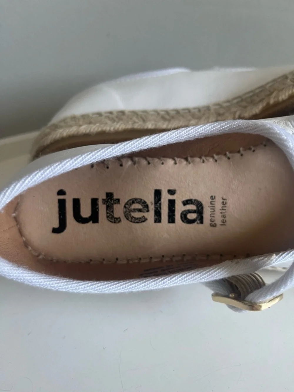 NEW Jutelia Leather Mary Jane Espadrilles White Size 39/7.5-8